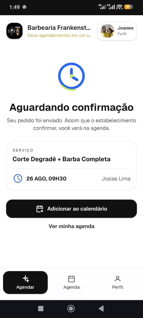 Tela do cliente na Ajenda: acompanha o pedido